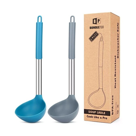 Pack of 2 Ladle Spoon,Silicone Large Spoon for Soup,Non Stick Kitchen Utensil... - Picture 1 of 4